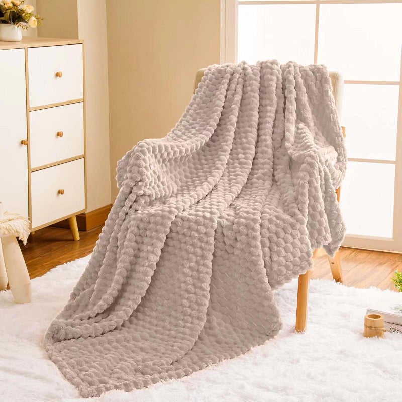 Vessia Flannel Fleece Throw Blanket(50x70 inch)  3D Jacquard Camel Fuzzy and Warm Blanket for Couch Sofa Bed Chair  300GSM Super Soft Touch Cozy Lightweight Light Brown Throw For All-Season Home Decor - Image 5